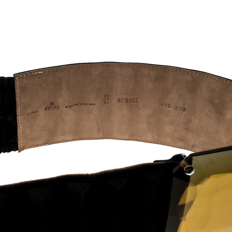 Pre Owned Fendi Black Suede Crystal Wide Elastic Belt 85cm