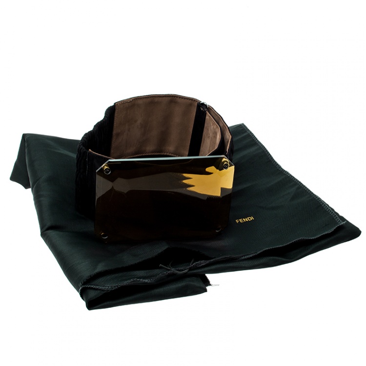 Pre Owned Fendi Black Suede Crystal Wide Elastic Belt 85cm