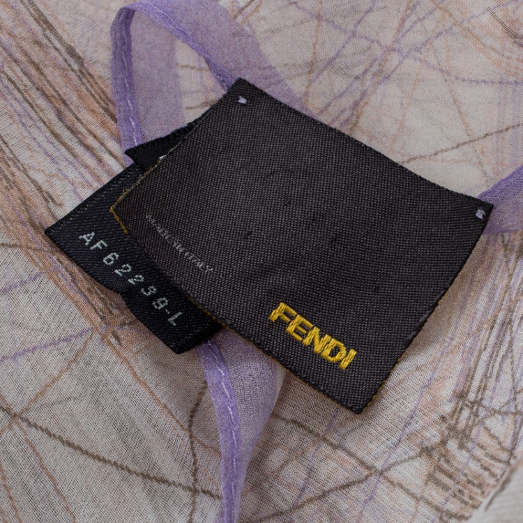 Pre Owned Fendi Multicolor Scribbled F Print Silk Chiffon Stole