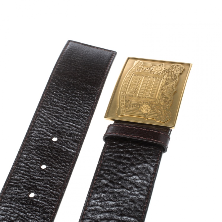 Pre Owned Fendi Brown Leather Plaque Belt 80cm