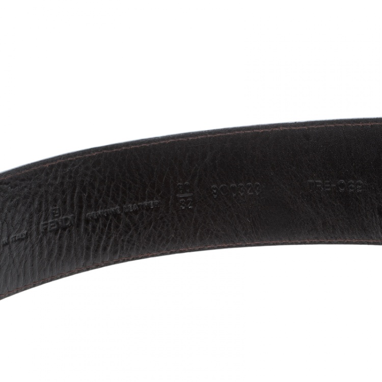 Pre Owned Fendi Brown Leather Plaque Belt 80cm