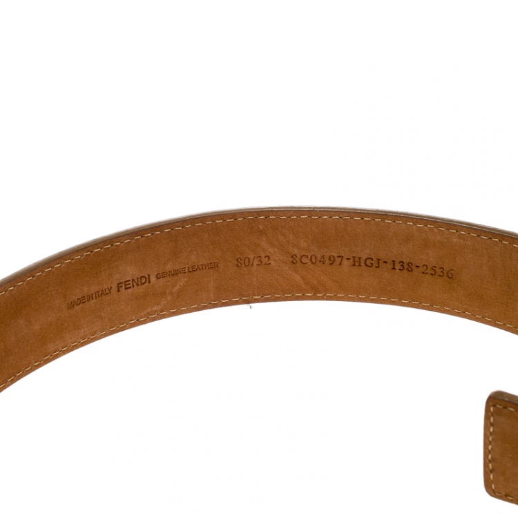 Pre Owned Fendi Beige Saffiano Leather Logo Buckle Belt 80cm