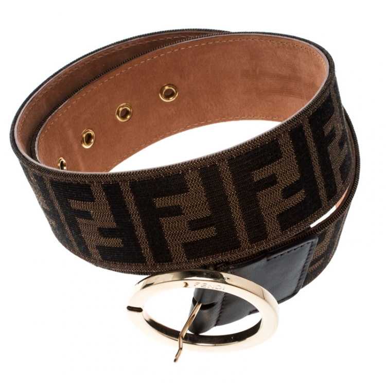 Pre Owned Fendi Brown Zucca Canvas Belt Size 75 cm