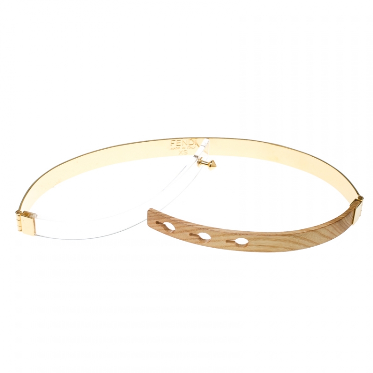 Pre Owned Fendi Wood & Plexiglass Gold Tone Skinny Waist Belt XS