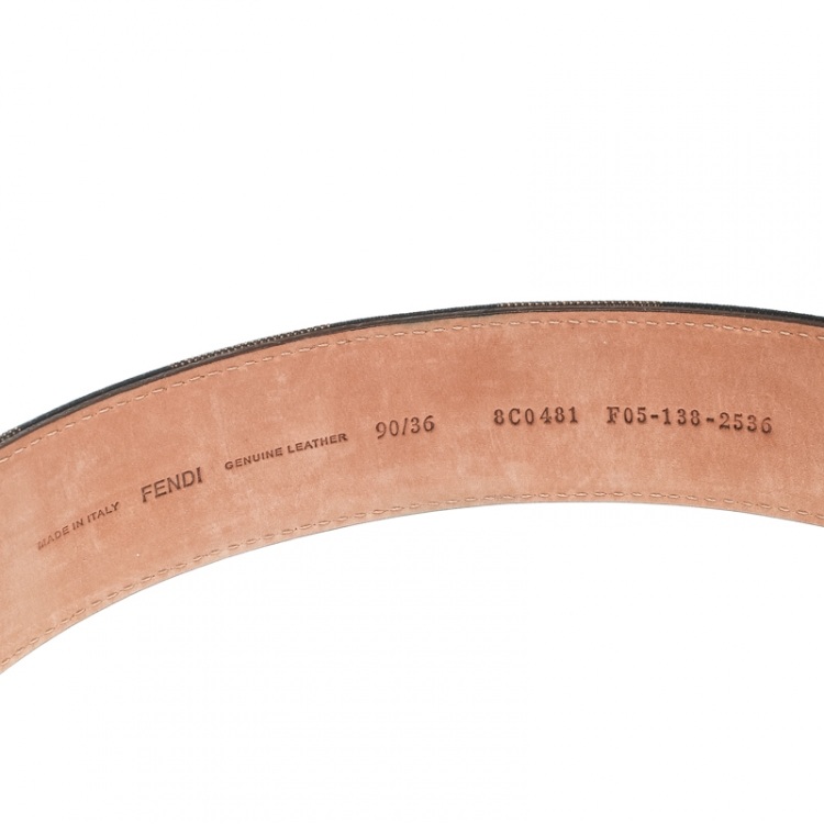 Pre Owned Fendi Brown Stripped Canvas Round Buckle Belt Size 90