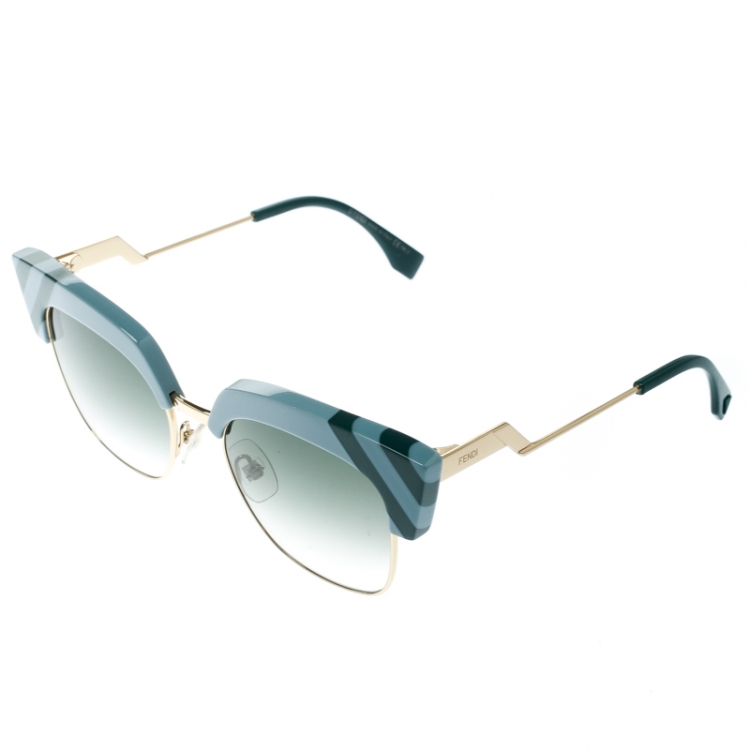 Pre Owned Fendi Azure Blue/ Green Gradient FF 0241/S Waves Square Sunglasses 