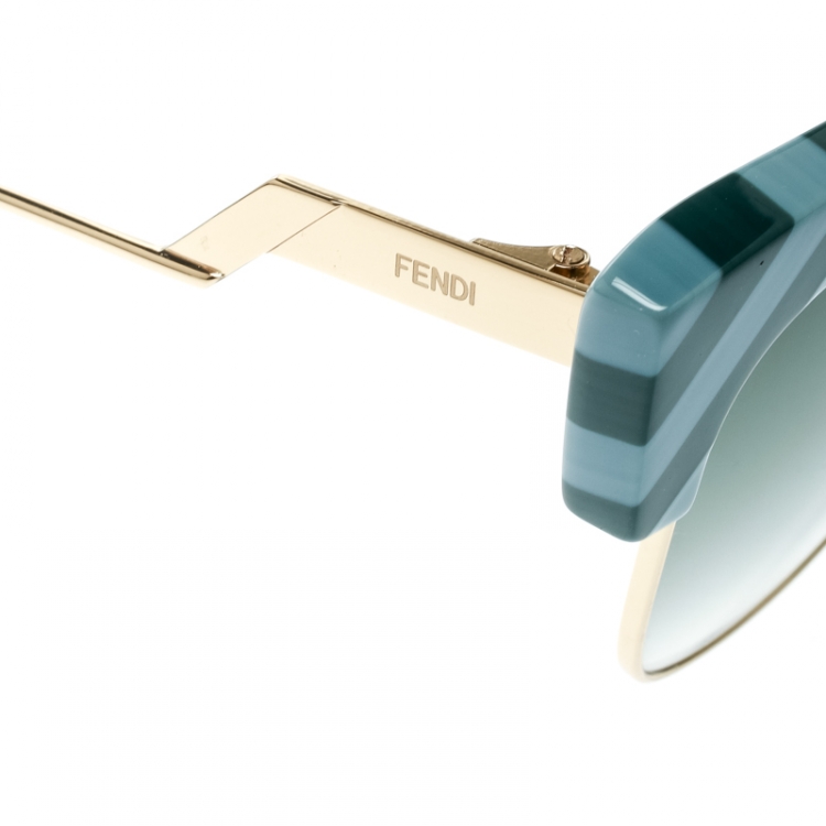 Pre Owned Fendi Azure Blue/ Green Gradient FF 0241/S Waves Square Sunglasses 