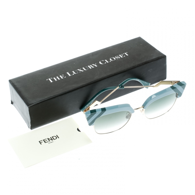 Pre Owned Fendi Azure Blue/ Green Gradient FF 0241/S Waves Square Sunglasses 