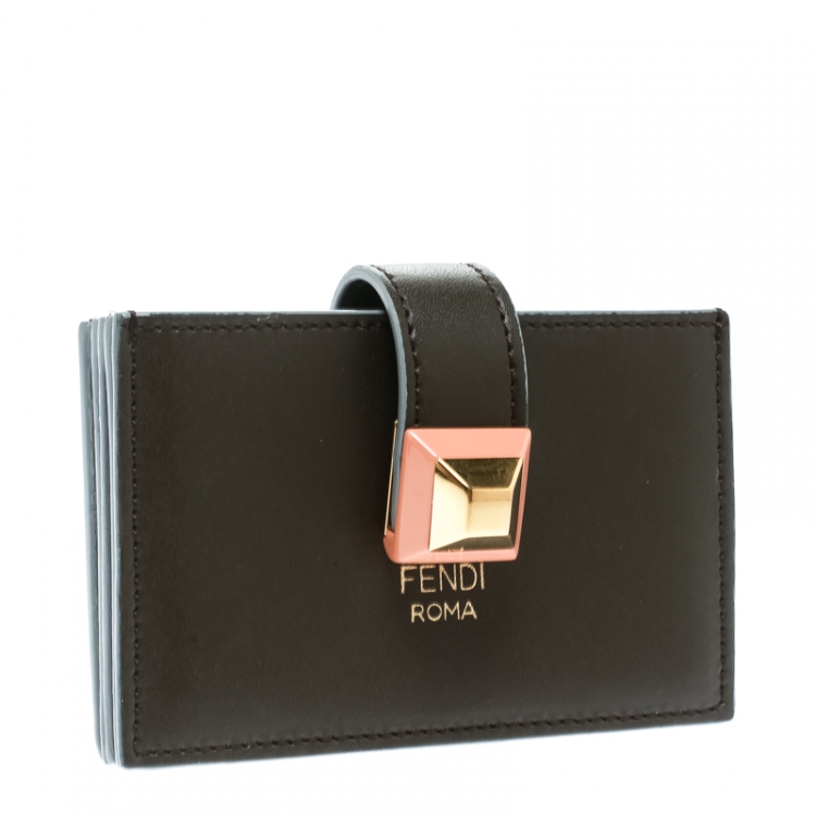 Pre Owned Fendi Brown Leather Single Stud Multiple Card Holder