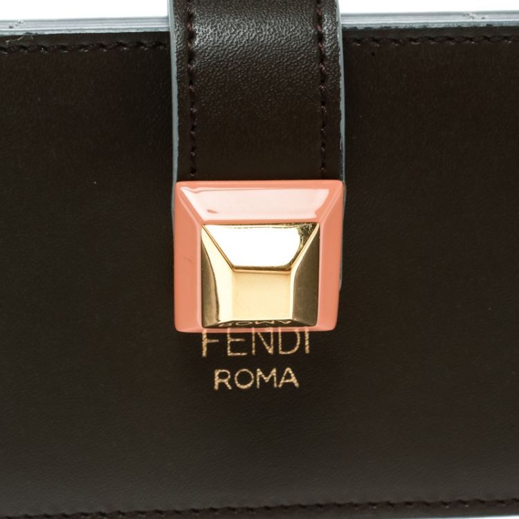 Pre Owned Fendi Brown Leather Single Stud Multiple Card Holder