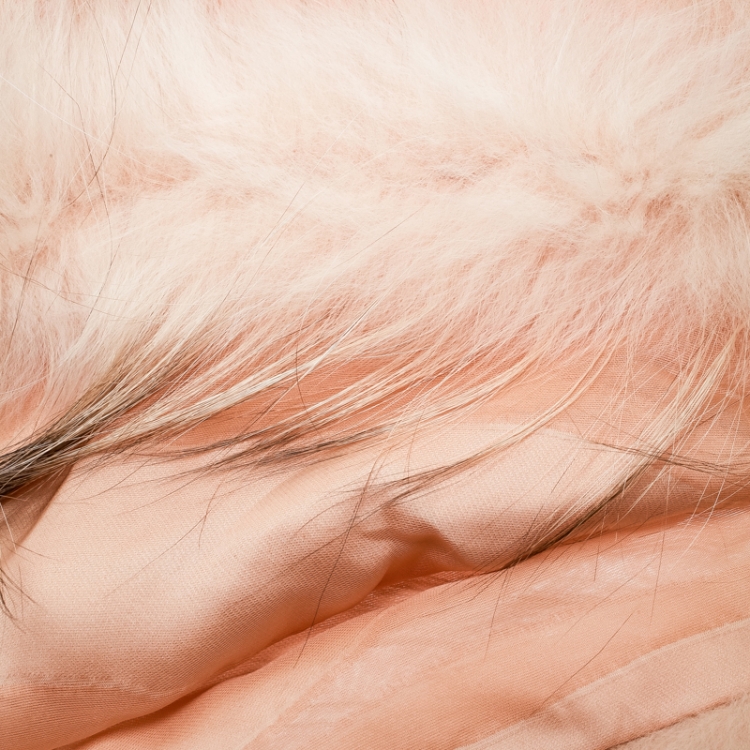 Pre Owned Fendi Beige Silk Fox Fur Trim Detail Stole