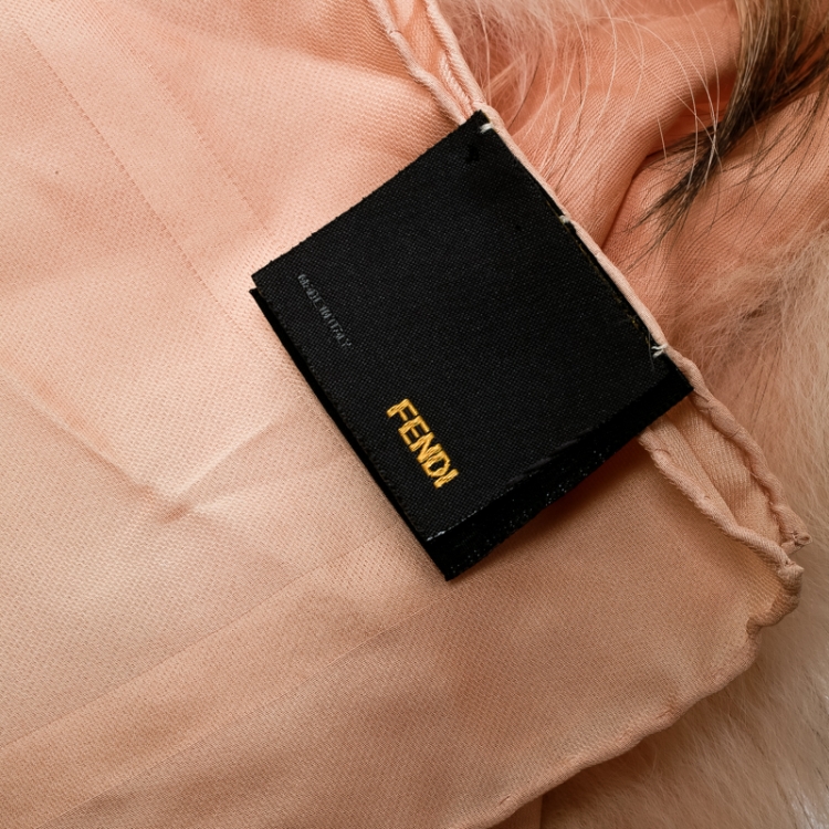 Pre Owned Fendi Beige Silk Fox Fur Trim Detail Stole