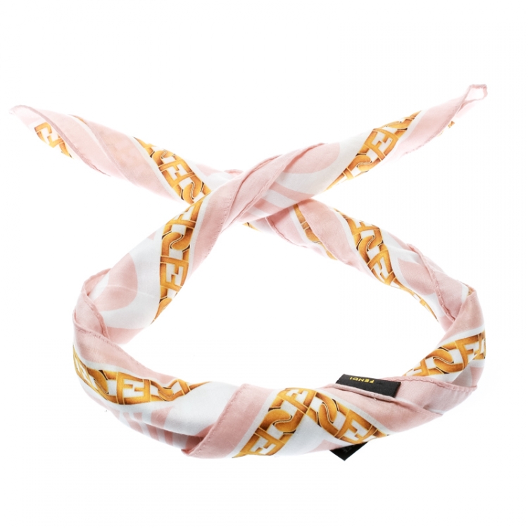 Pre Owned Fendi Pink Zucca Printed Cotton Square Handkerchief