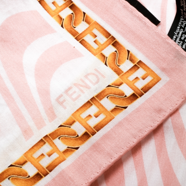 Pre Owned Fendi Pink Zucca Printed Cotton Square Handkerchief