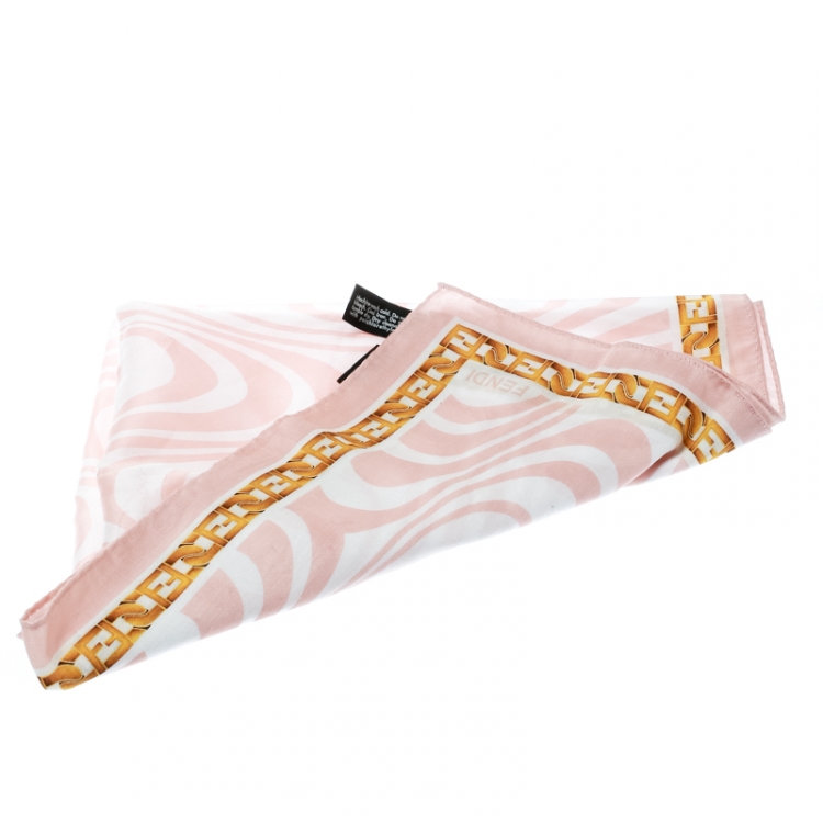 Pre Owned Fendi Pink Zucca Printed Cotton Square Handkerchief