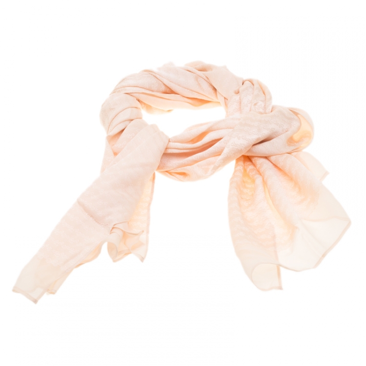 Pre Owned Fendi Blush Pink Cursive Logo Pattern Silk Jacquard Scarf
