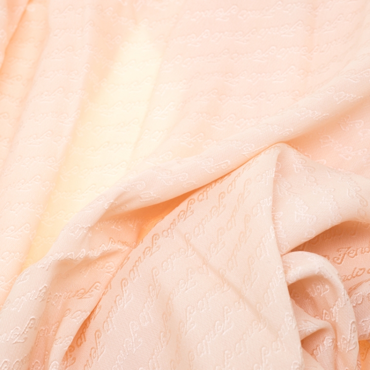 Pre Owned Fendi Blush Pink Cursive Logo Pattern Silk Jacquard Scarf