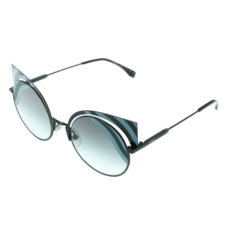 Pre Owned Fendi Turquoise /Green Gradient FF 0215/S Hypnoshine Cat Eye Sunglasses