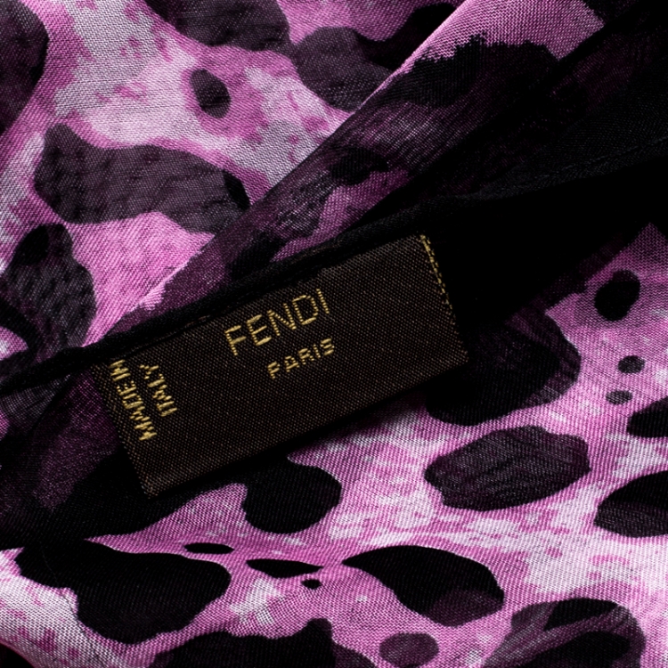 Pre Owned Fendi Multicolor Leopard and Zucca Print Silk Scarf  