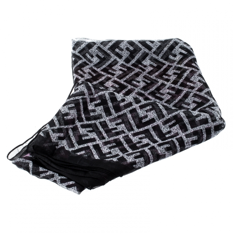Pre Owned Fendi Multicolor Leopard and Zucca Print Silk Scarf  