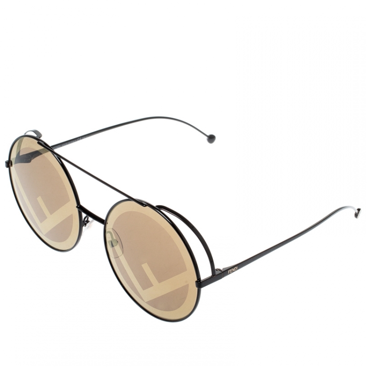 Pre Owned Fendi Black/Brown FF0258/S Runway Oversize Round Sunglasses