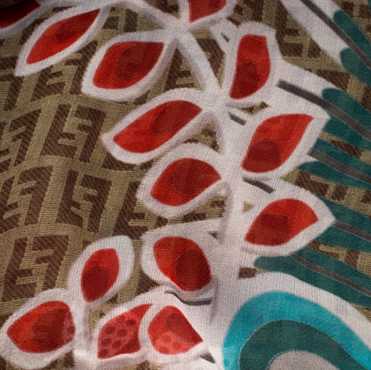 Pre Owned Fendi Multicolor Floral and Zucca Printed Silk Scarf 