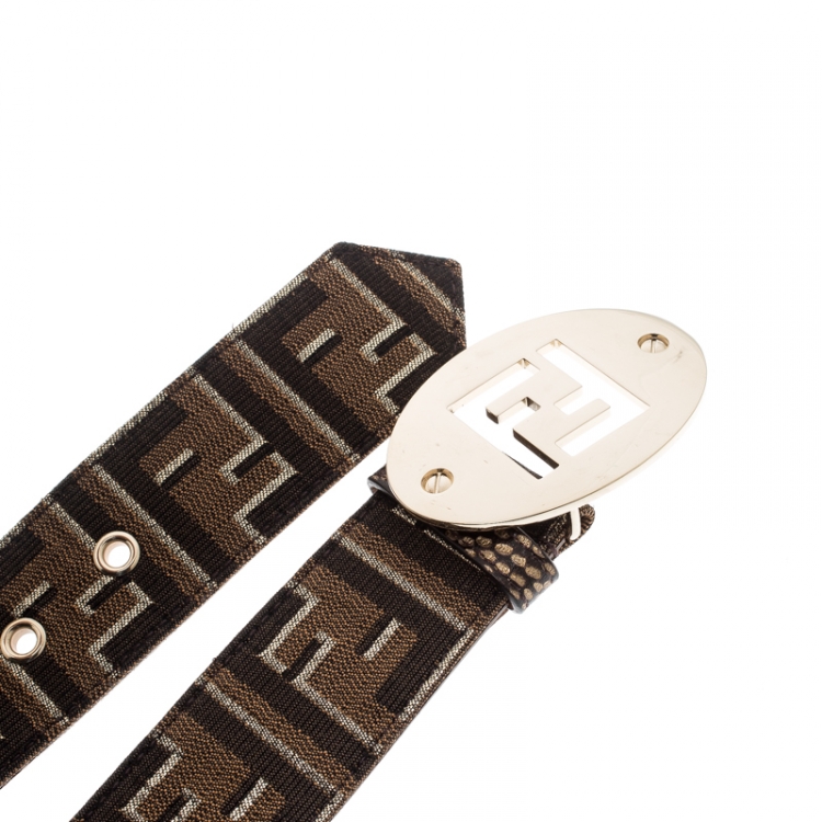 Pre Owned Fendi Zucca Canvas Logo Buckle Belt 100CM 