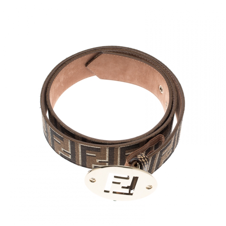 Pre Owned Fendi Zucca Canvas Logo Buckle Belt 100CM 