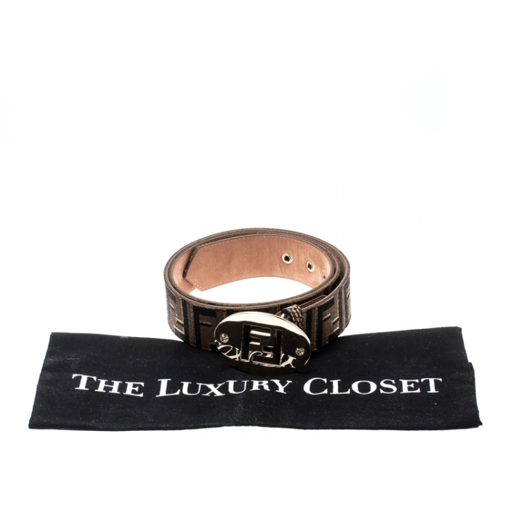 Pre Owned Fendi Zucca Canvas Logo Buckle Belt 100CM 