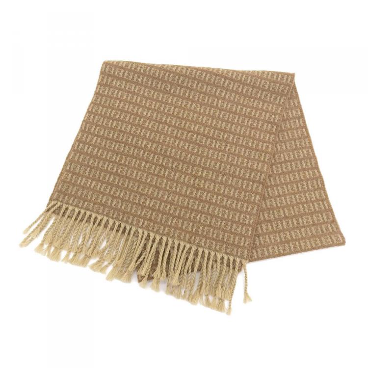 Pre Owned Fendi Brown Zucchino Wool Fringe Muffler