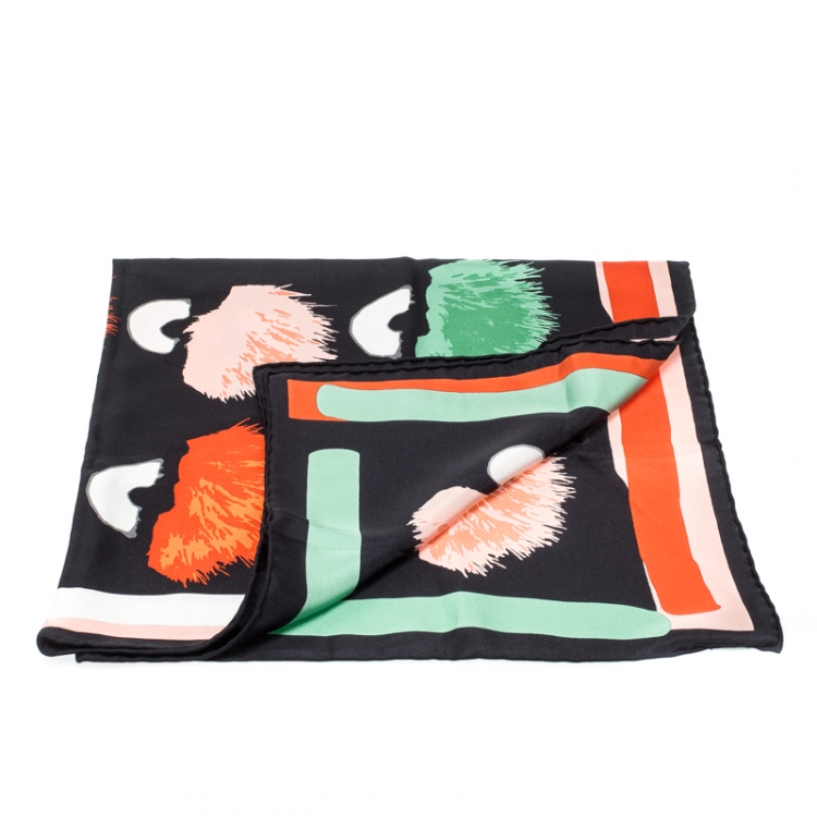 Pre Owned Fendi Multicolor Abstract Pom Pom Printed Silk Square Scarf
