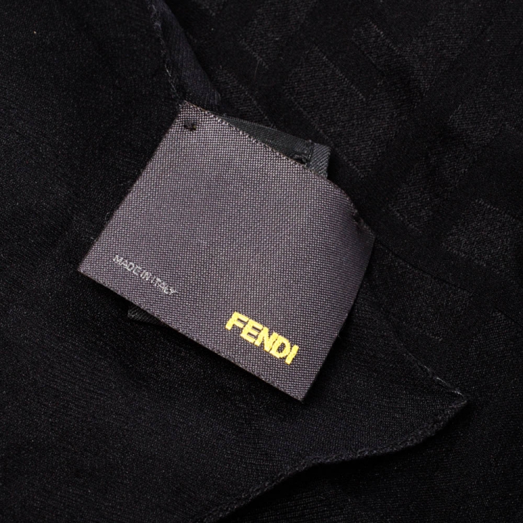 Pre Owned Fendi Black Zucca Monogram Silk Chiffon Scarf 