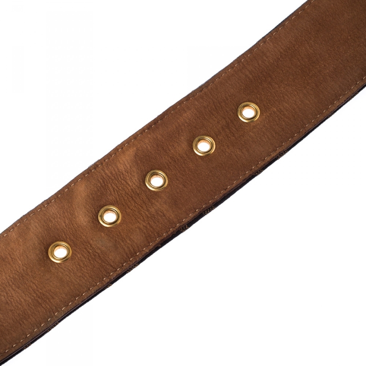 Pre Owned Fendi Tobacco Zucca Canvas and Leather Round Buckle Belt 90CM