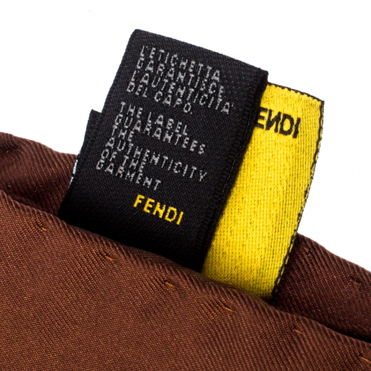 Pre Owned Fendi Yellow And Brown Belt Print Silk Foulard Scarf