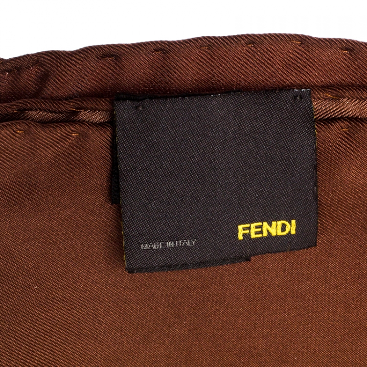 Pre Owned Fendi Yellow And Brown Belt Print Silk Foulard Scarf