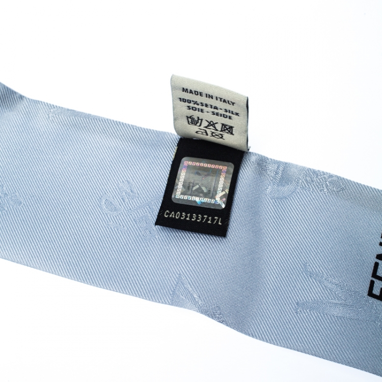 Pre Owned Fendi Blue Silk Jacquard Bamboline Artico Bandeau Scarf