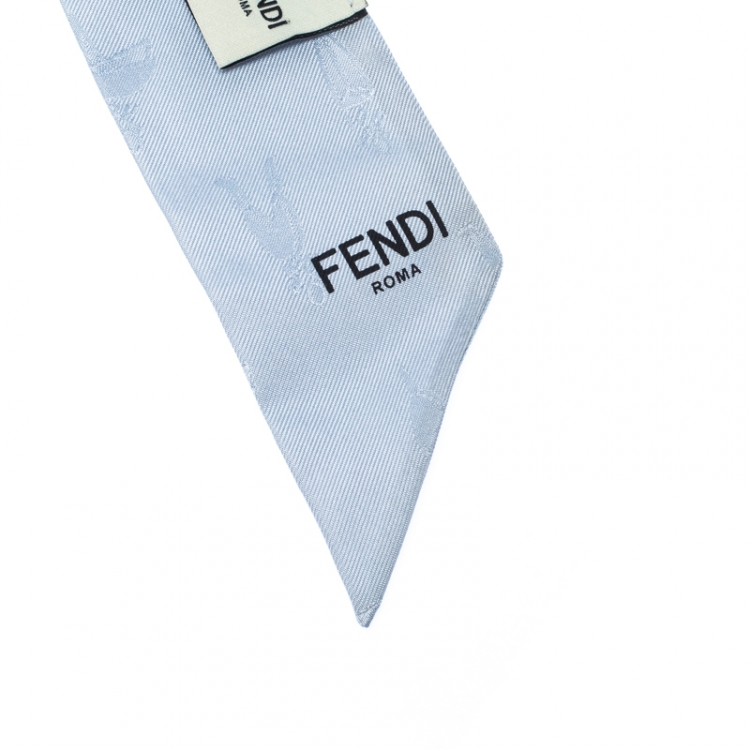 Pre Owned Fendi Blue Silk Jacquard Bamboline Artico Bandeau Scarf