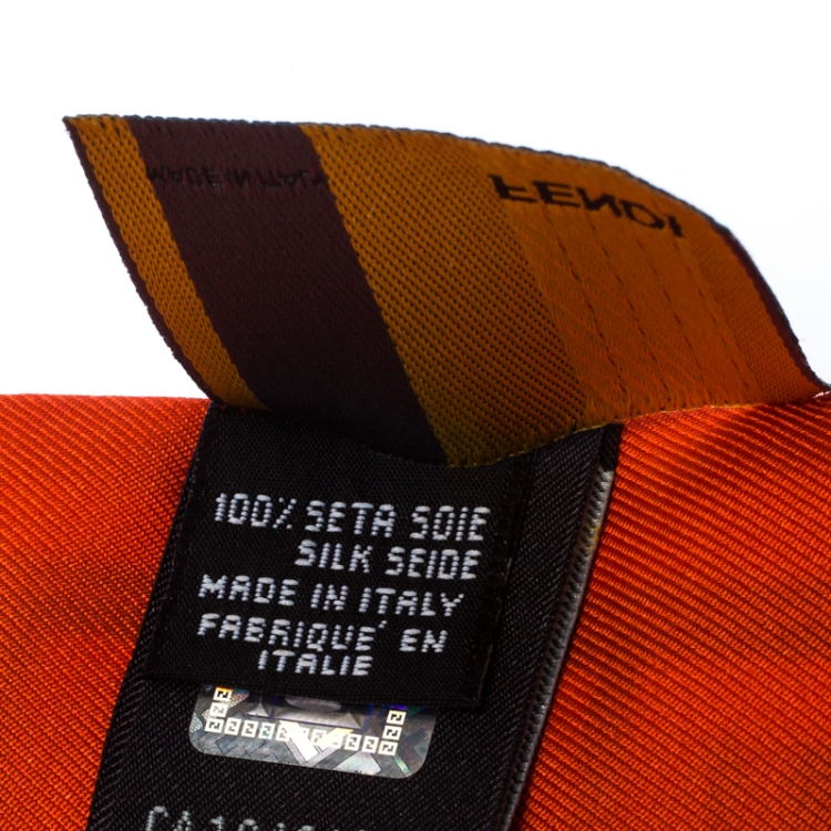 Pre Owned Fendi Mustard and Orange Printed Silk Bandeau Scarf