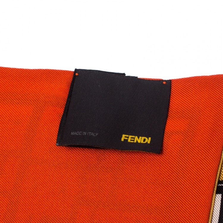 Pre Owned Fendi Mustard and Orange Printed Silk Bandeau Scarf