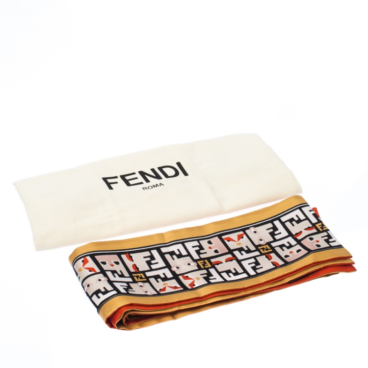 Pre Owned Fendi Mustard and Orange Printed Silk Bandeau Scarf