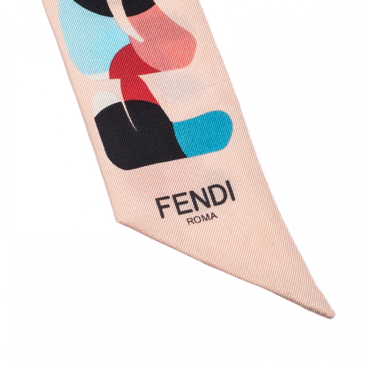 Pre Owned Fendi Pink Printed Silk Roma Magnolia Bandeau Scarf