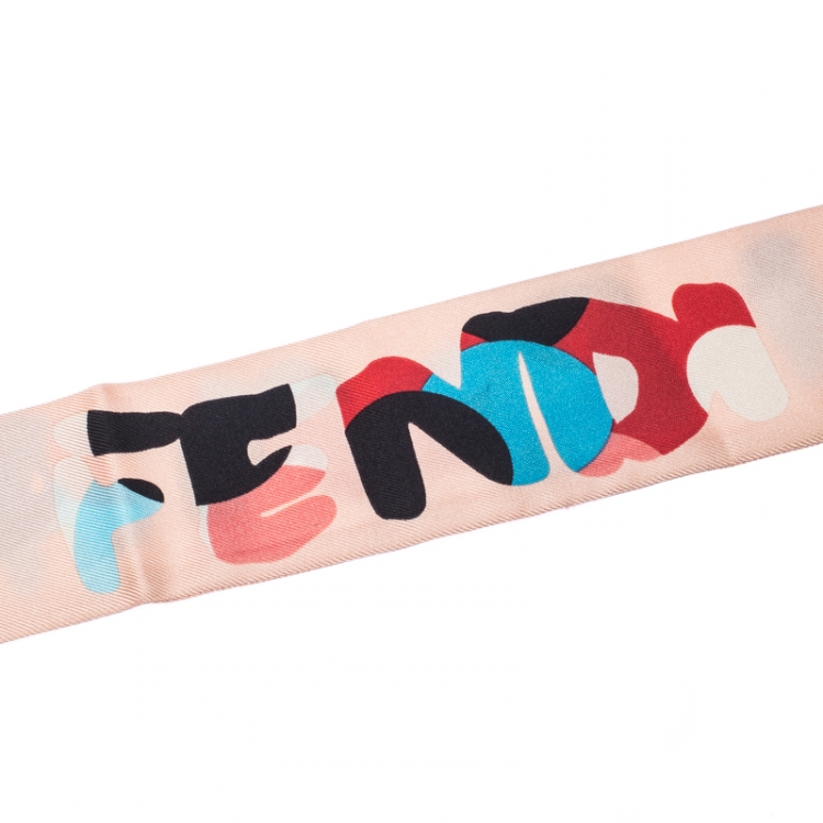 Pre Owned Fendi Pink Printed Silk Roma Magnolia Bandeau Scarf