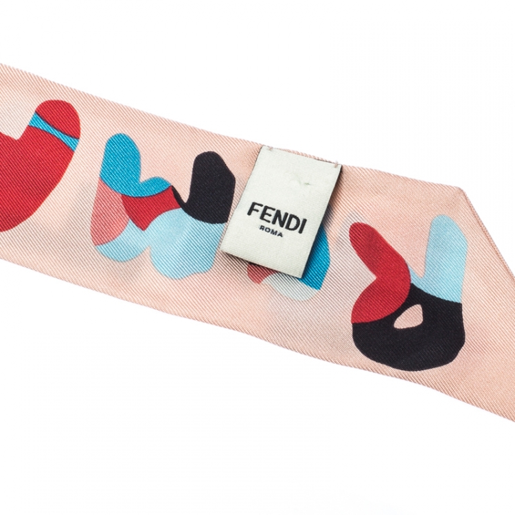 Pre Owned Fendi Pink Printed Silk Roma Magnolia Bandeau Scarf