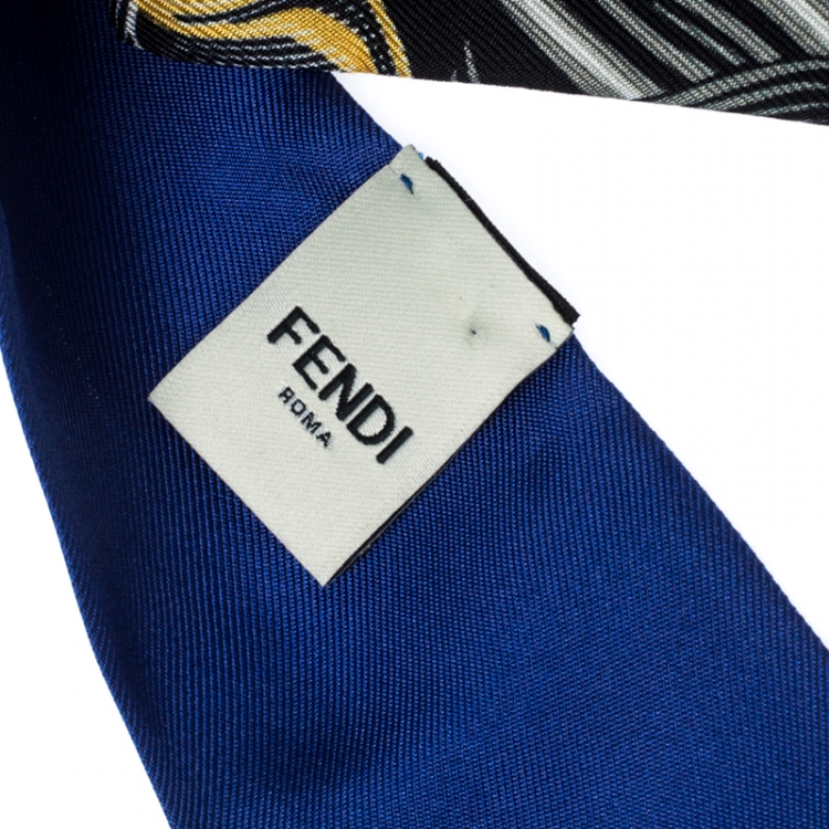 Pre Owned Fendi Blue Printed Silk Orchidea Blue Neon Bandeau Scarf