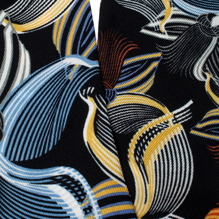 Pre Owned Fendi Blue Printed Silk Orchidea Blue Neon Bandeau Scarf
