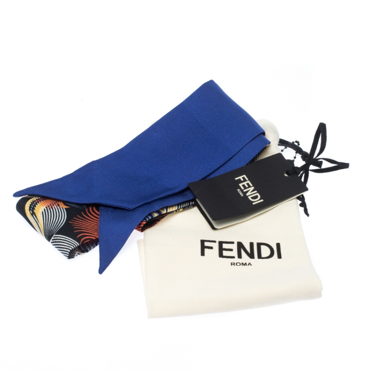 Pre Owned Fendi Blue Printed Silk Orchidea Blue Neon Bandeau Scarf