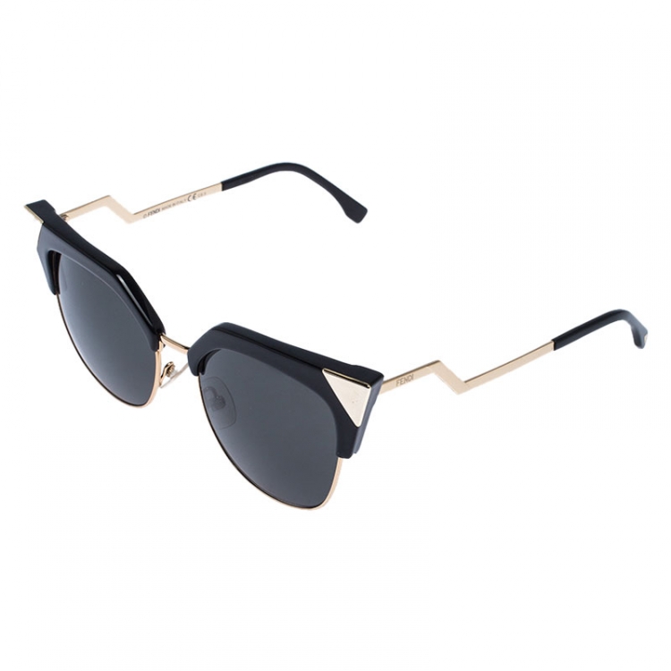 Pre Owned Fendi Gold Tone/Grey FF 0149 Iridia Cat Eye Sunglasses