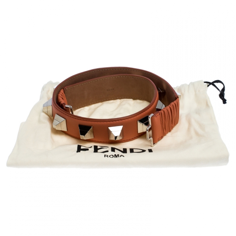 Pre Owned Fendi Orange Leather Studded Belt 80CM