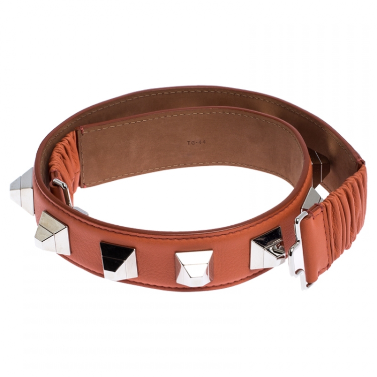 Pre Owned Fendi Orange Leather Studded Belt 80CM