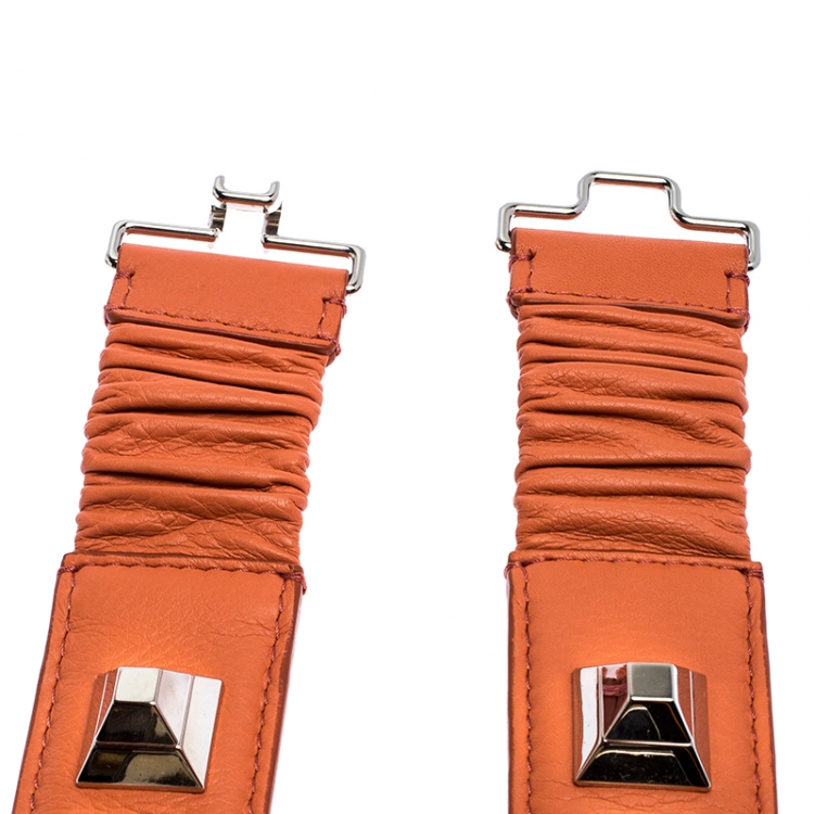 Pre Owned Fendi Orange Leather Studded Belt 80CM